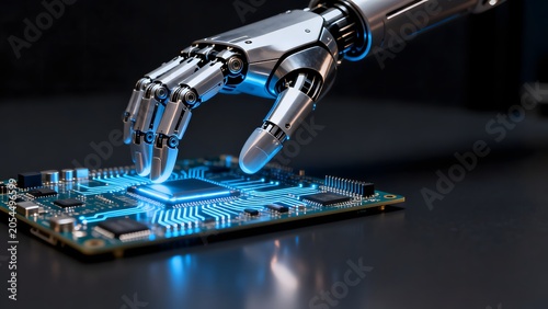 Robot hand interacting with circuit board