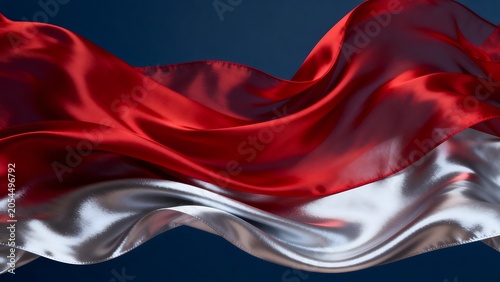 Red and silver fabric flowing