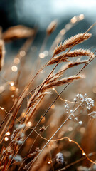 Autumns Embrace: Golden Grass and Fairy Lights