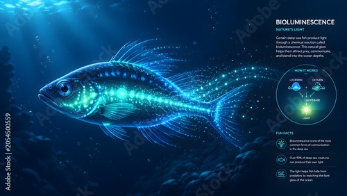 Bioluminescent Deep Sea Fish Glowing in Ocean Darkness