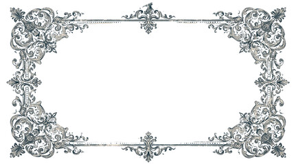 Ornate vintage floral corner frame, silver filigree border PNG
