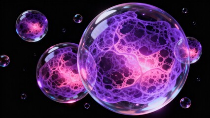 Glowing purple bubbles with intricate patterns