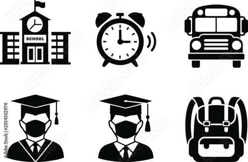 school and education related objects and people on white background