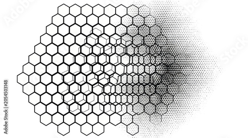 Photos Geometric honeycomb network transitioning to a stippled halftone effect