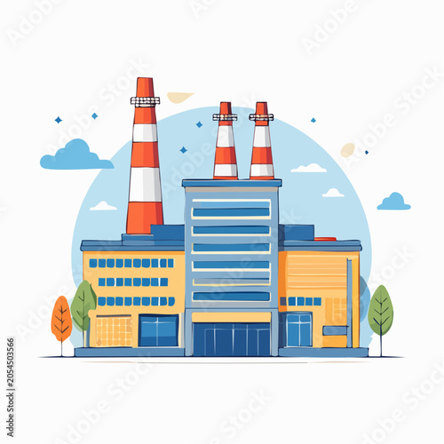 Illustration of a Factory Building with Smokestacks