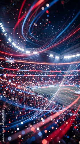 Dynamic light trails at soccer stadium