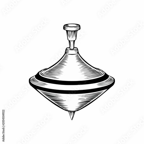 Vintage Hand-Drawn Engraving Illustration of a Traditional Spinning Top Toy Object