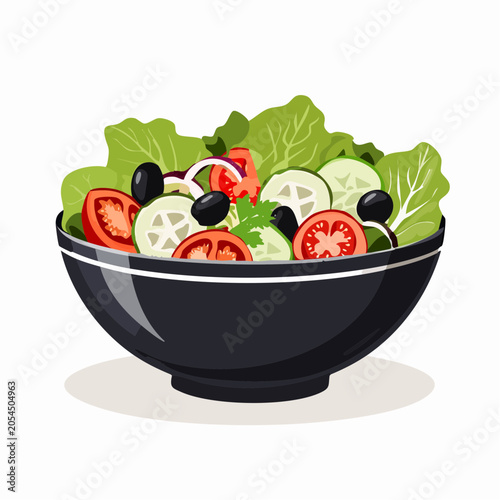 Vibrant bowl of fresh salad with tomatoes cucumbers and olives creating a healthy meal