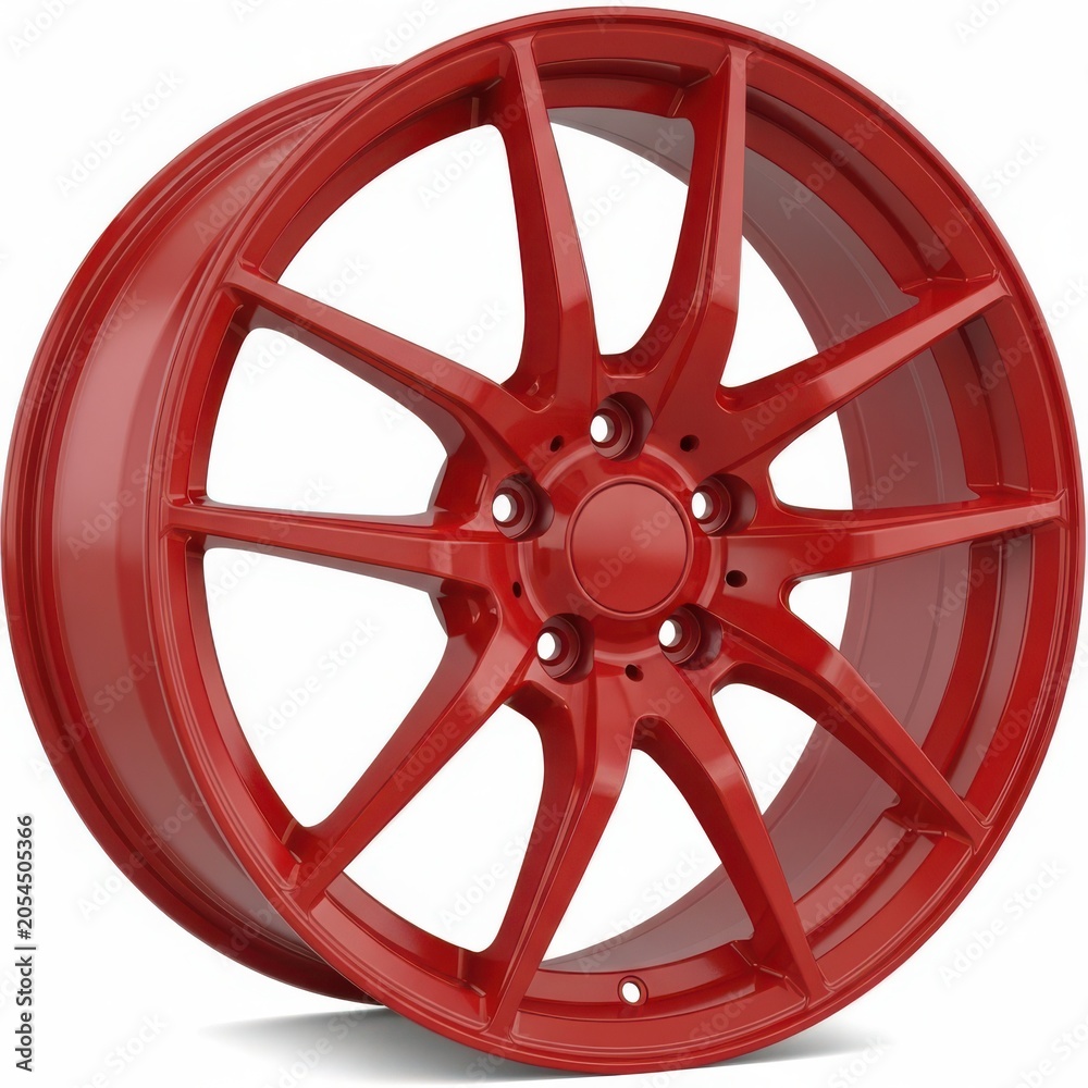 Obraz premium Red five-spoke car wheel with glossy finish