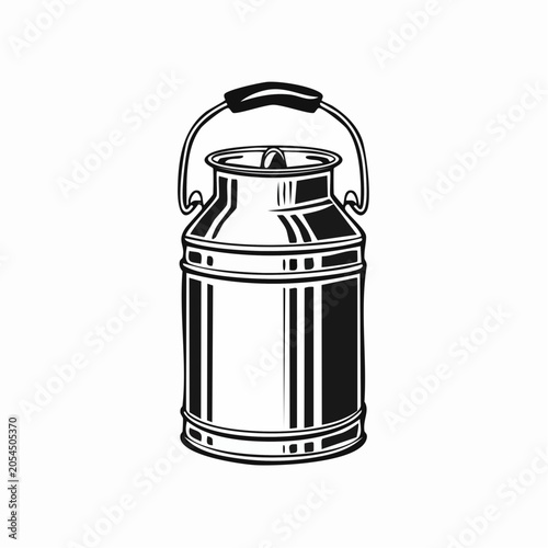 Vintage Milk Can Illustration: A Classic Dairy Farming Icon in Monochrome Style