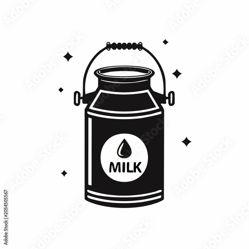 Vintage Milk Can Illustration Evoking Nostalgia and Dairy Farm Freshness in Monochrome Style