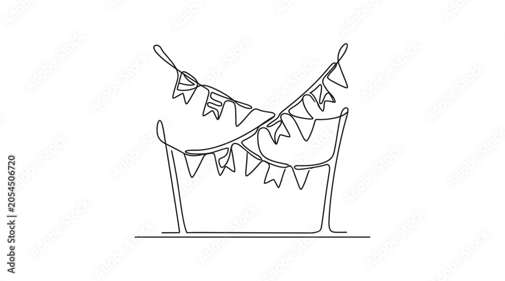 Fototapeta premium Festive Bunting Flags Line Art, Celebration Garland Minimalist Design