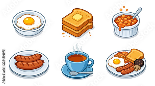 Картината върху платно Traditional english breakfast food icons with egg toast and sausages