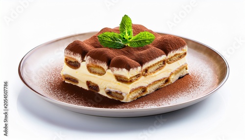Freshly Baked Delicious Tiramisu Isolated On A White Background
