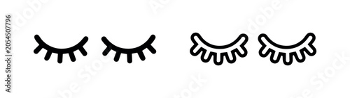 Tableau sur toile Black and white icons of closed eyes with lashes on a white background