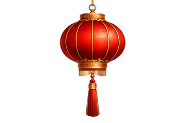 Traditional Red Chinese New Year Lanterns Hanging on Vintage Street Lamp Decoration