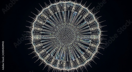 Intricate microscopic structure against dark background abstract science concept