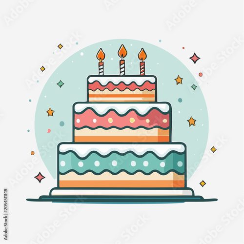 Three Tier Birthday Cake with Candles