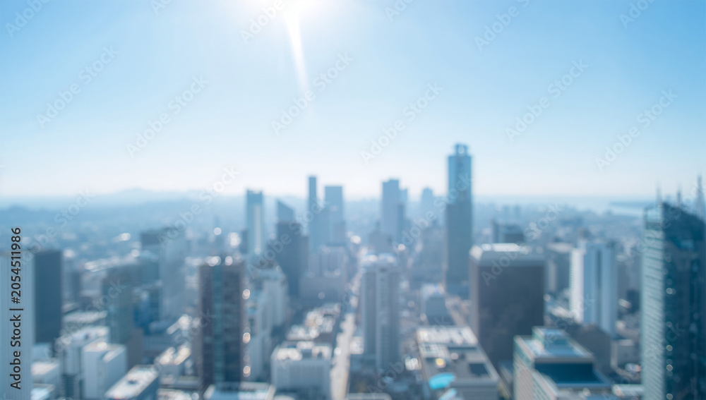 Fototapeta premium 青い都市のぼかしで作るビジネス向け抽象背景素材