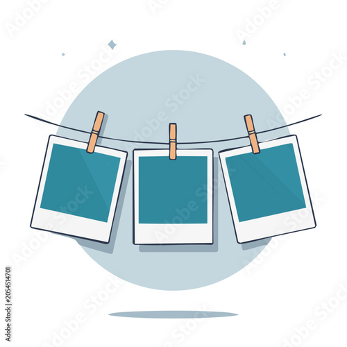 Photos Hanging on Clothesline Illustration