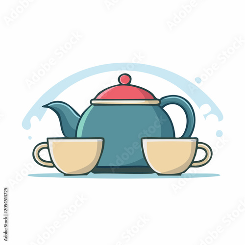 Teapot and Two Cups Illustration