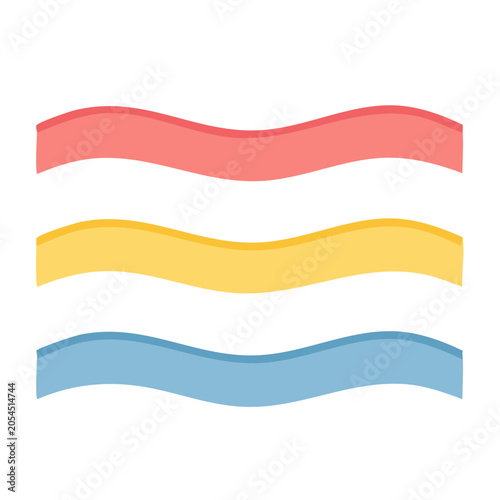 Wavy ribbon vector set in red yellow blue