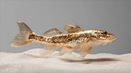 Sparkling Goldfish Swimming in a Sand-Textured Environment