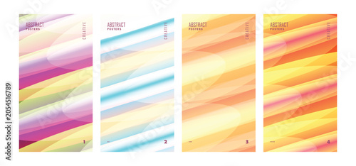 Abstract dynamic poster template set with colorful gradient diagonal stripes