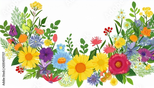 Colorful Midsummer Floral Crown With Wildflowers Isolated