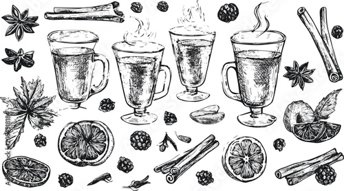 Foto Created on Hand drawn glasses of mulled wine