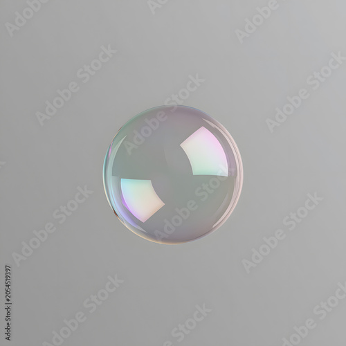 Iridescent Soap Bubble on Grey Background with Soft Lighting