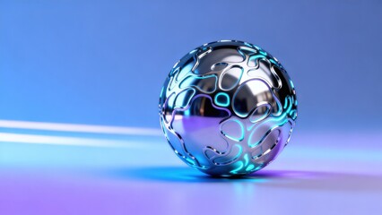 Metallic sphere with glowing patterns