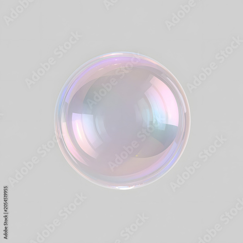 Delicate Soap Bubble with Iridescent Pastel Colors Isolated on White