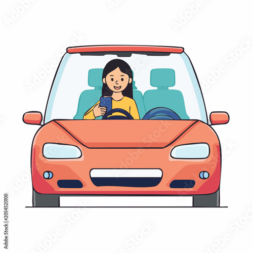 Woman Driving Car While Using Mobile Phone