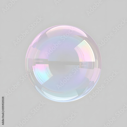 Delicate Soap Bubble with Soft Pastel Iridescence Isolated on Light Background