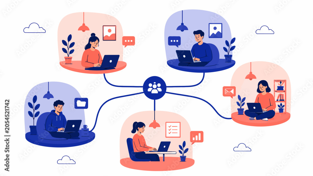 Fototapeta premium Remote Professionals Collaborating on Digital Projects via Decentralized Network Connection