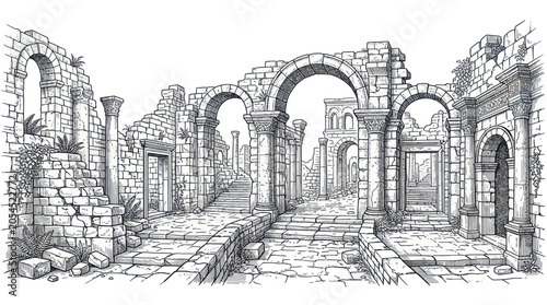 Bild auf Leinwand Ancient stone ruins with majestic arches and classical columns