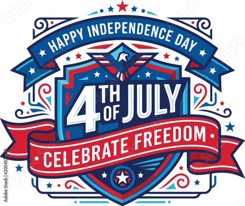 Schilderij op canvas Patriotic 4th of july independence day badge with shield and eagle