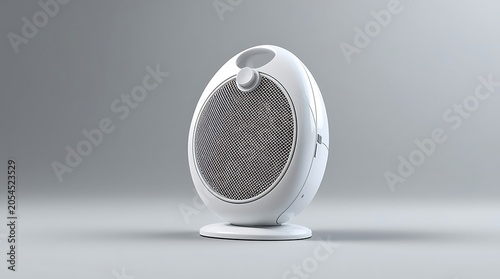Modern white egg-shaped portable electric heater with a sleek design