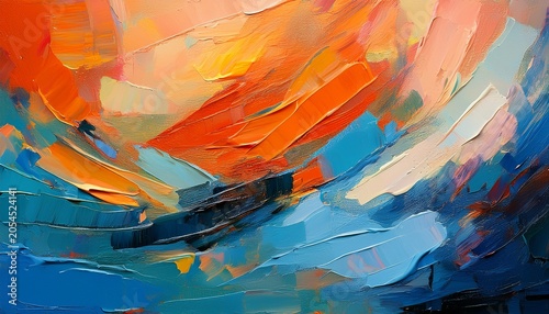 Closeup Of Abstract Rough Colorful Blue Orange Multicolored Art Painting Texture With Oil Or Acrylic Brushstroke Pallet Knife Paint On Canvas Generative Ai