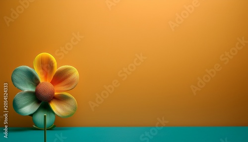 Abstract Flower Or Sun On Colorful Minimalist Background With Copy Space