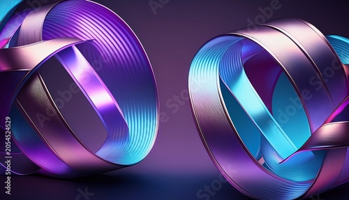 A D Rendering Of Two Shiny Metallic Ribbons Or Cylinders In Blue And Purple Hues