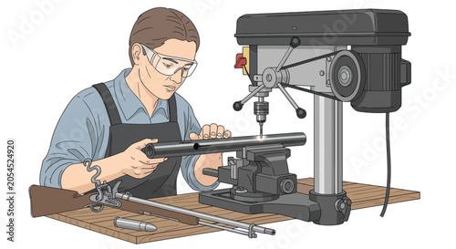 Картината върху платно Gunsmith Working on Rifle Barrel Vector Illustration