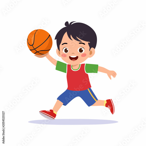 Cartoon Boy Playing Basketball