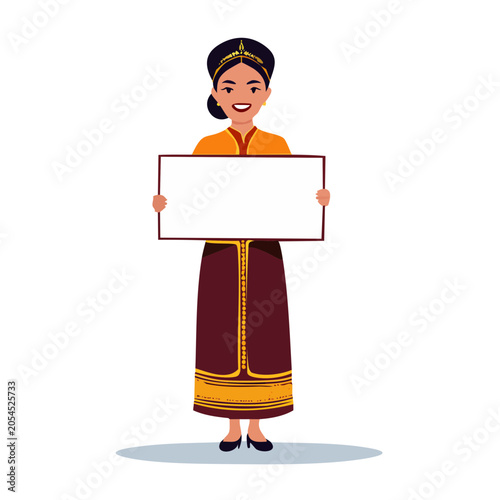 Woman in Traditional Dress Holding Blank Sign