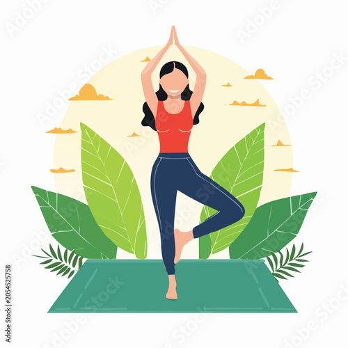 Woman Practicing Yoga Tree Pose Outdoors