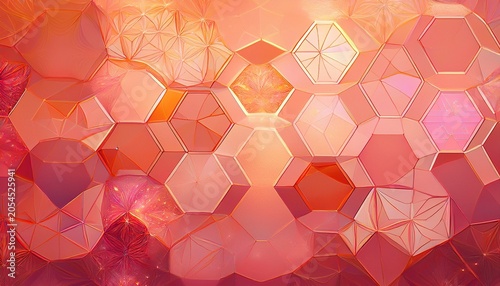 Coral Orange And Pink Sacred Geometry Hexagon Glitter Background Abstract Texture