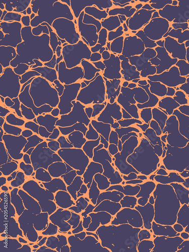 Seamless abstract water ripple pattern with orange lines on dark purple background
