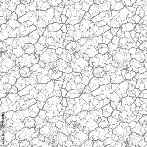 Abstract black and white cracked soil seamless pattern, vector texture background