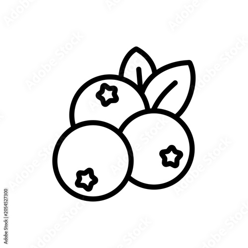 Line icon of blueberries with small leaves on top. Perfect for fruit themes, healthy eating graphics, food icons, and natural product designs.